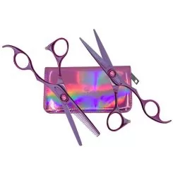 Фото Набор ножниц для стрижки Silk Cut ThinkPink 2023 neon purple LE (ножницы рабочие SKP5.75 5,75" + филировочные SKPT635E 6,00" + чехол лиловый}- 1